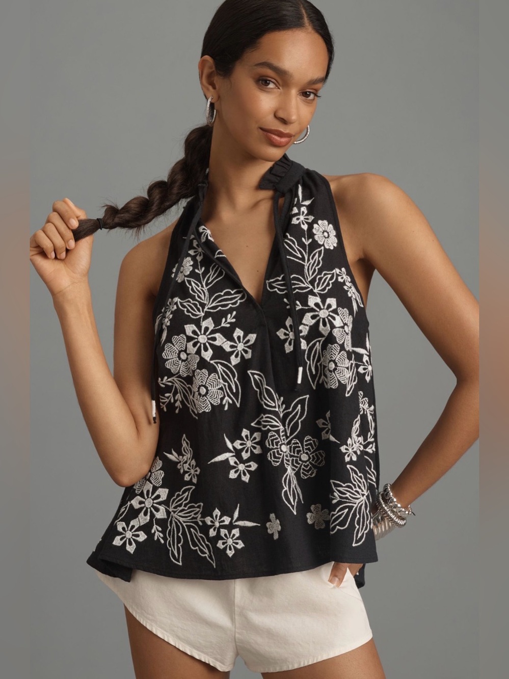 Pilcro The Tavi Blouse Tank Edition V-Neck Embroidered Black White Size Small - Picture 2 of 12